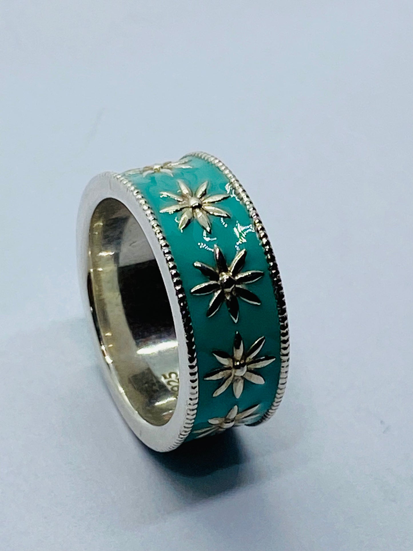 Tiffany & Co Silver MINT NEW RARE Blue Enamel Daisy Ring Size 4!