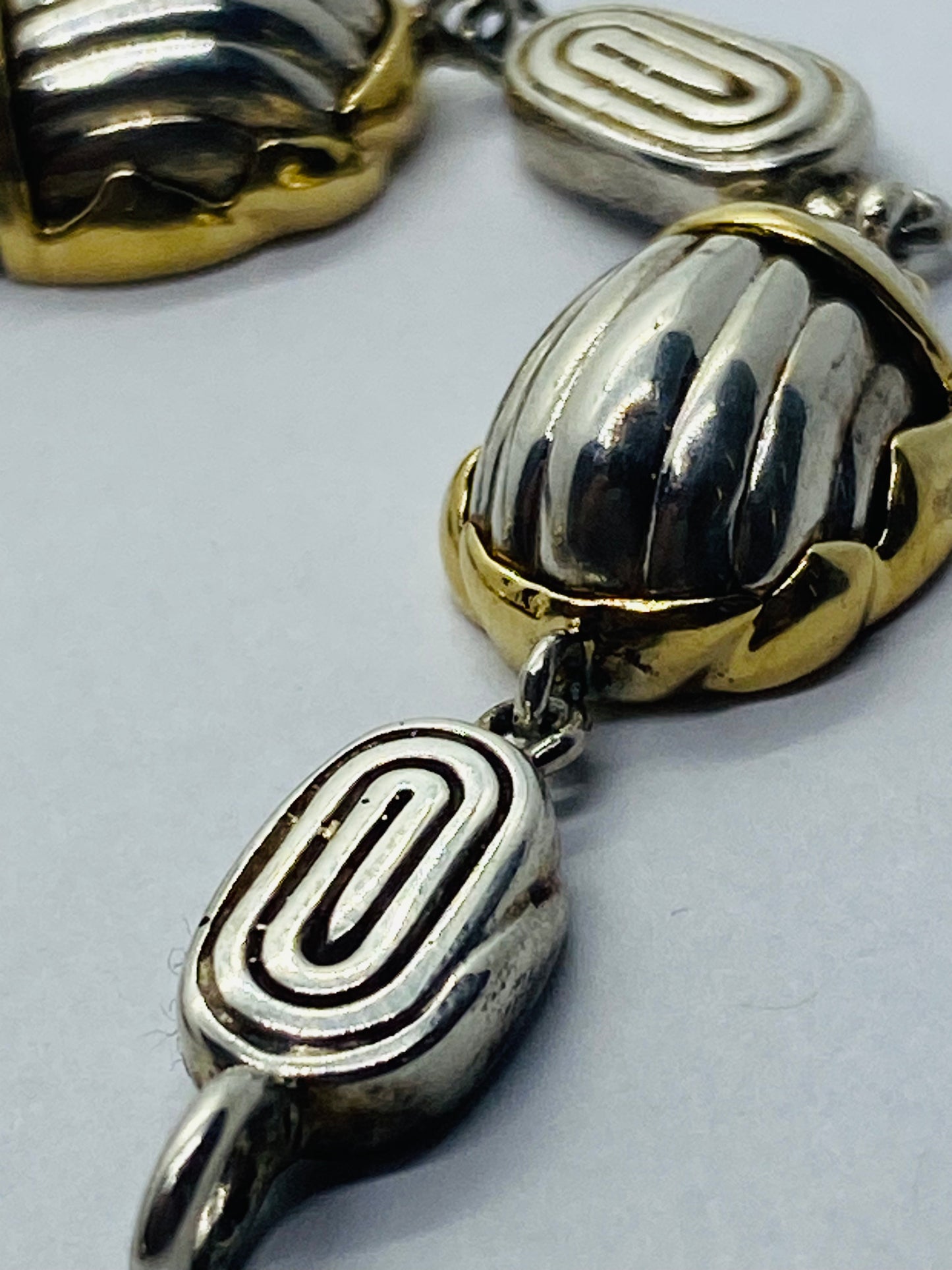Tiffany & Co RARE Silver 18K Gold Gold Scarab Bee Bug Link Bracelet Pouch Box!