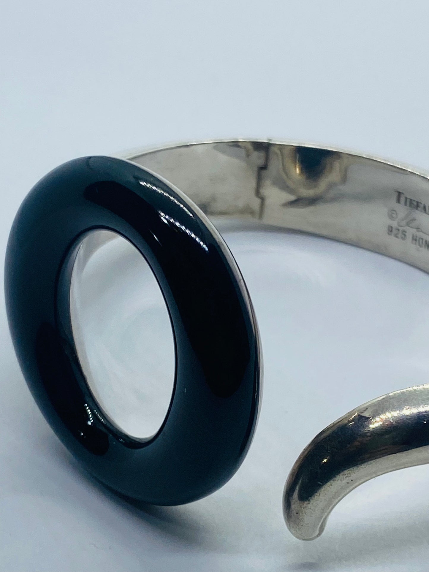 Tiffany & Co Silver Peretti Black Jade Sevillana Bangle Bracelet Small Wrist