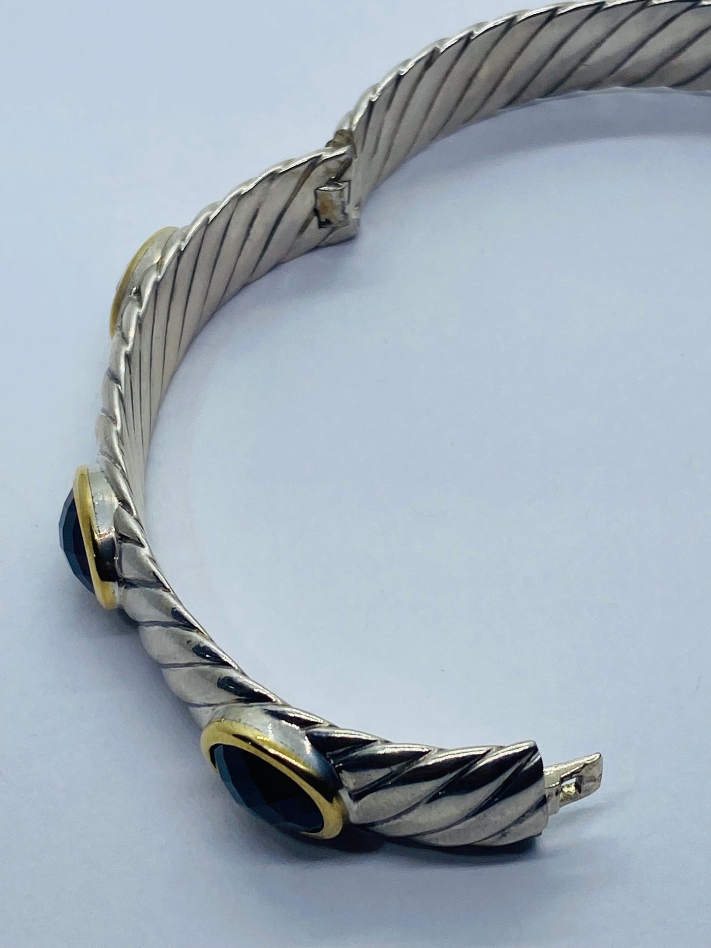 David Yurman SSilver 18K Gold 12MM Albion Oval Garnet  Rennaisance Bracelet 6.25