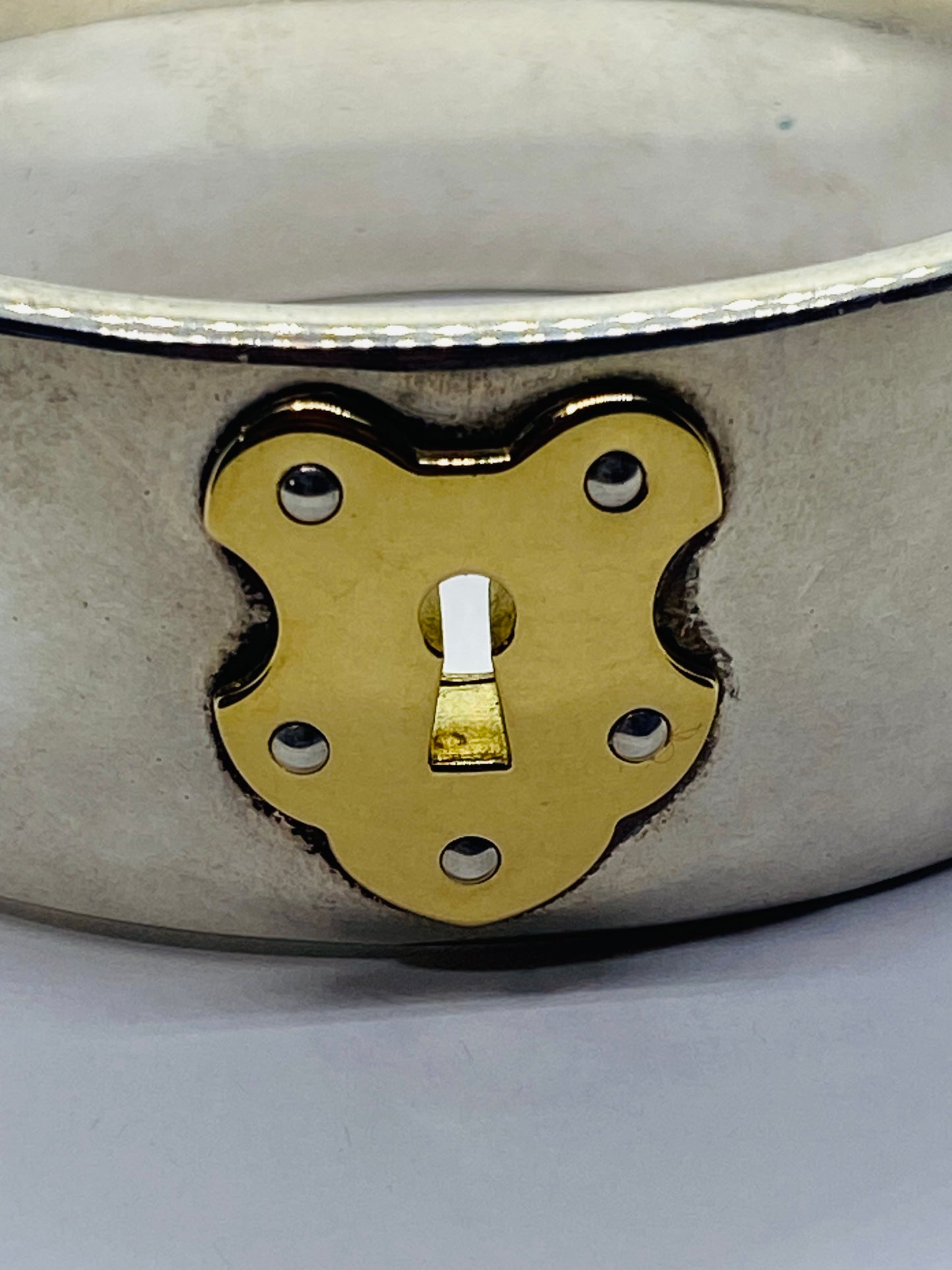 Tiffany & Co Key Lock Hole Vintage Hinged Bangle Silver 18k Yellow Gold Pouch