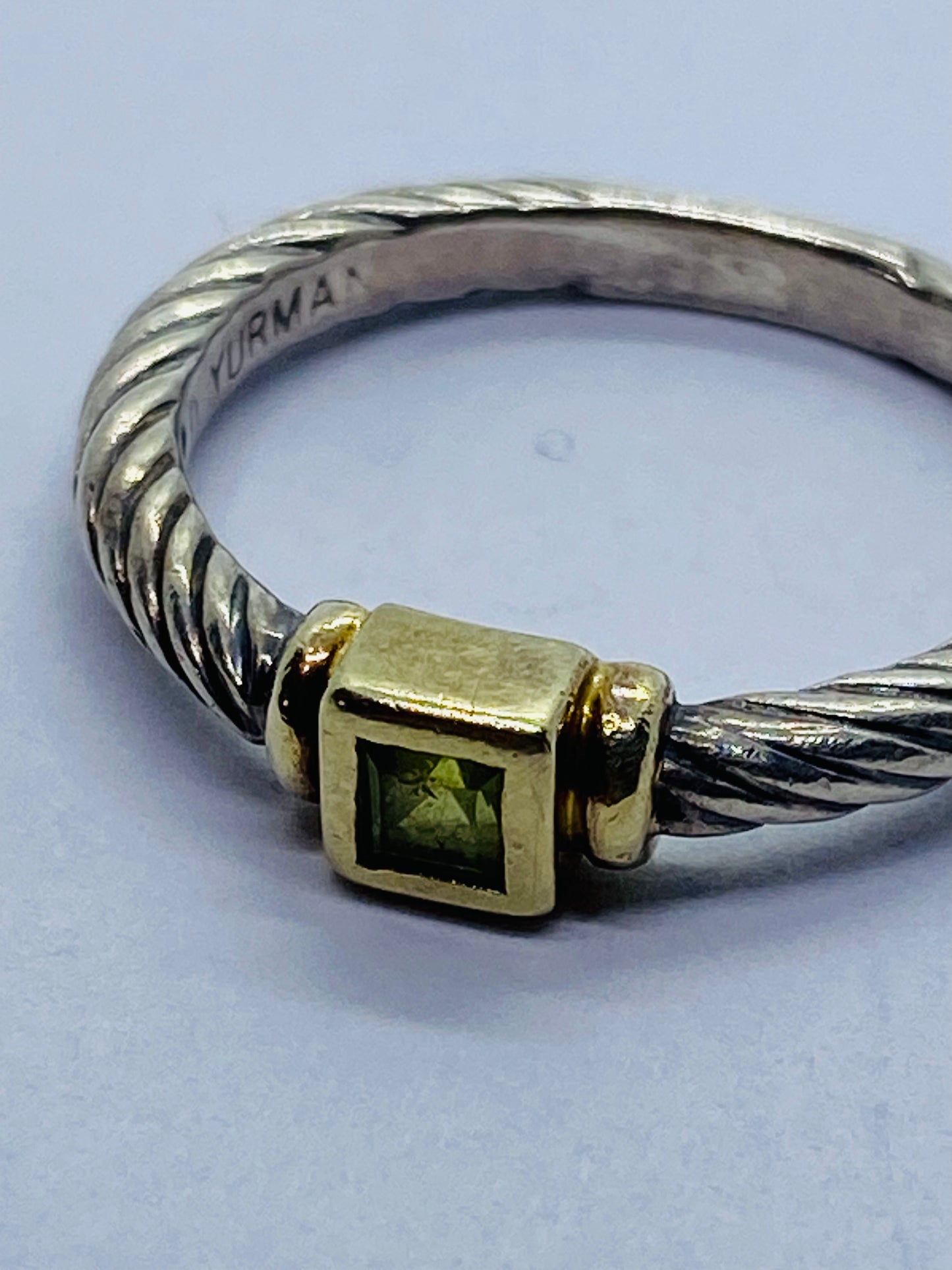 DAVID YURMAN STERLING & 14K GOLD PERIDOT CLASSIC CABLE BAND RING 6.5