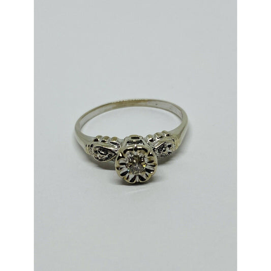 DECO DIAMOND ENGAGMENT RING 14k WHITE GOLD SZ 7.25
