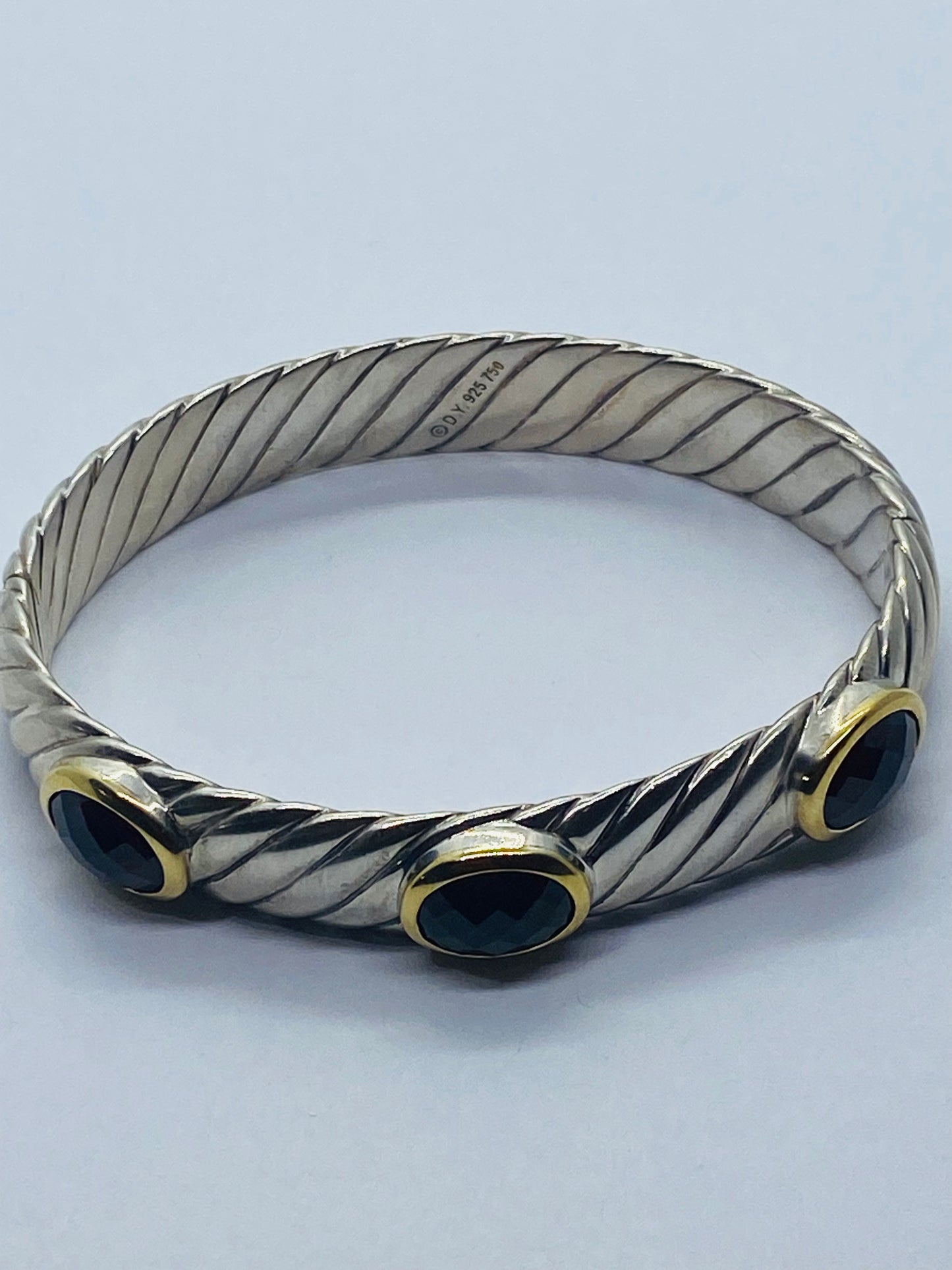 David Yurman SSilver 18K Gold 12MM Albion Oval Garnet  Rennaisance Bracelet 6.25