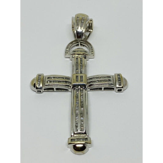HUGE 10K White Gold Diamond Cross Pendant  Appx 2.28CT , 24.4 Grams - 3.5”