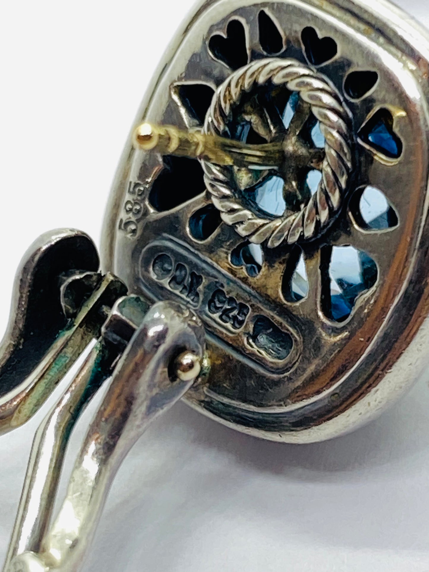 David Yurman Sterling Silver 925 14k Gold Blue Topaz Albion Earrings