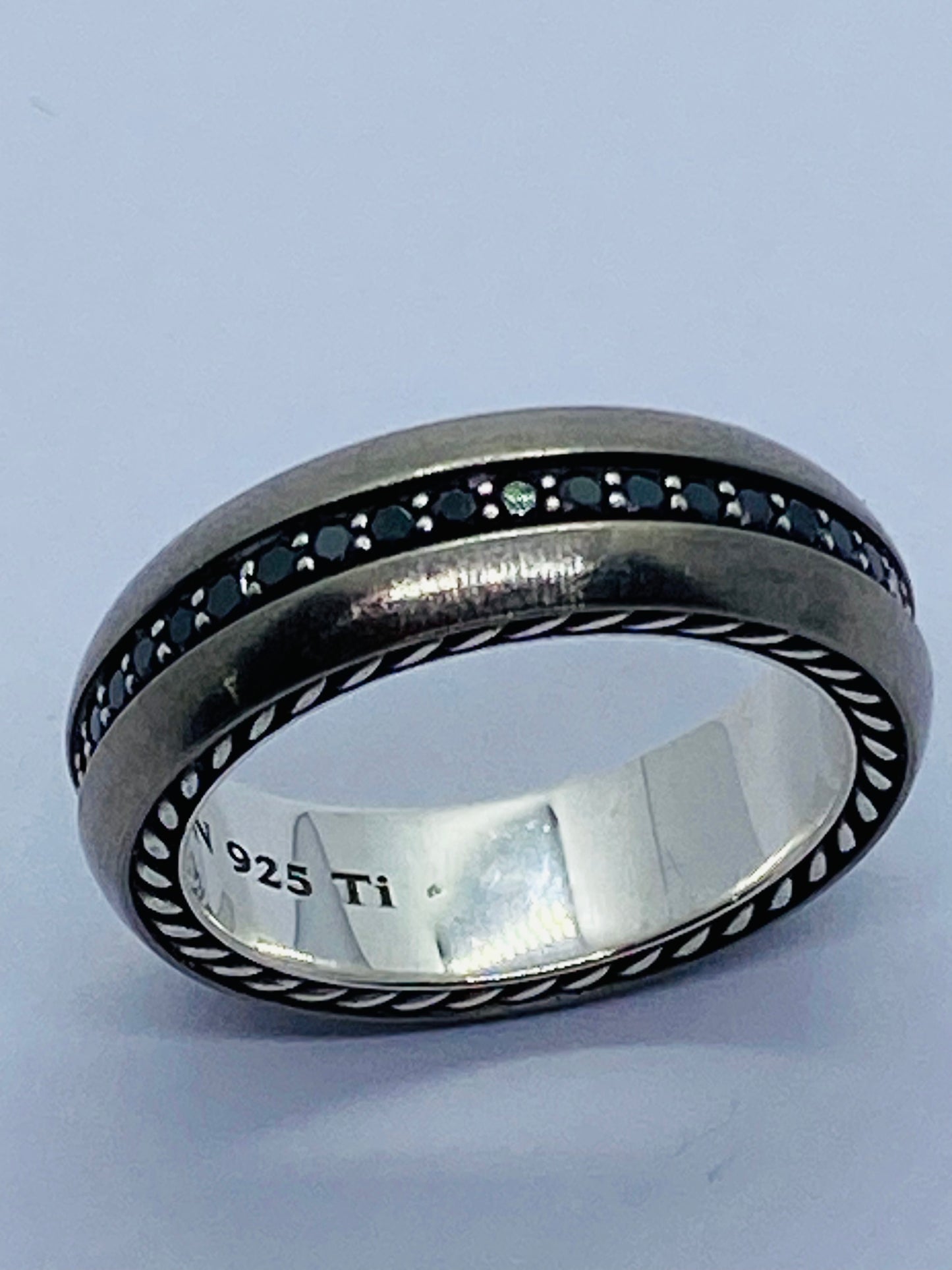 STREAMLINE BAND RING IN GREY TITANIUM SILVER WITH PAVÉ BLACK DIAMONDS .66CT