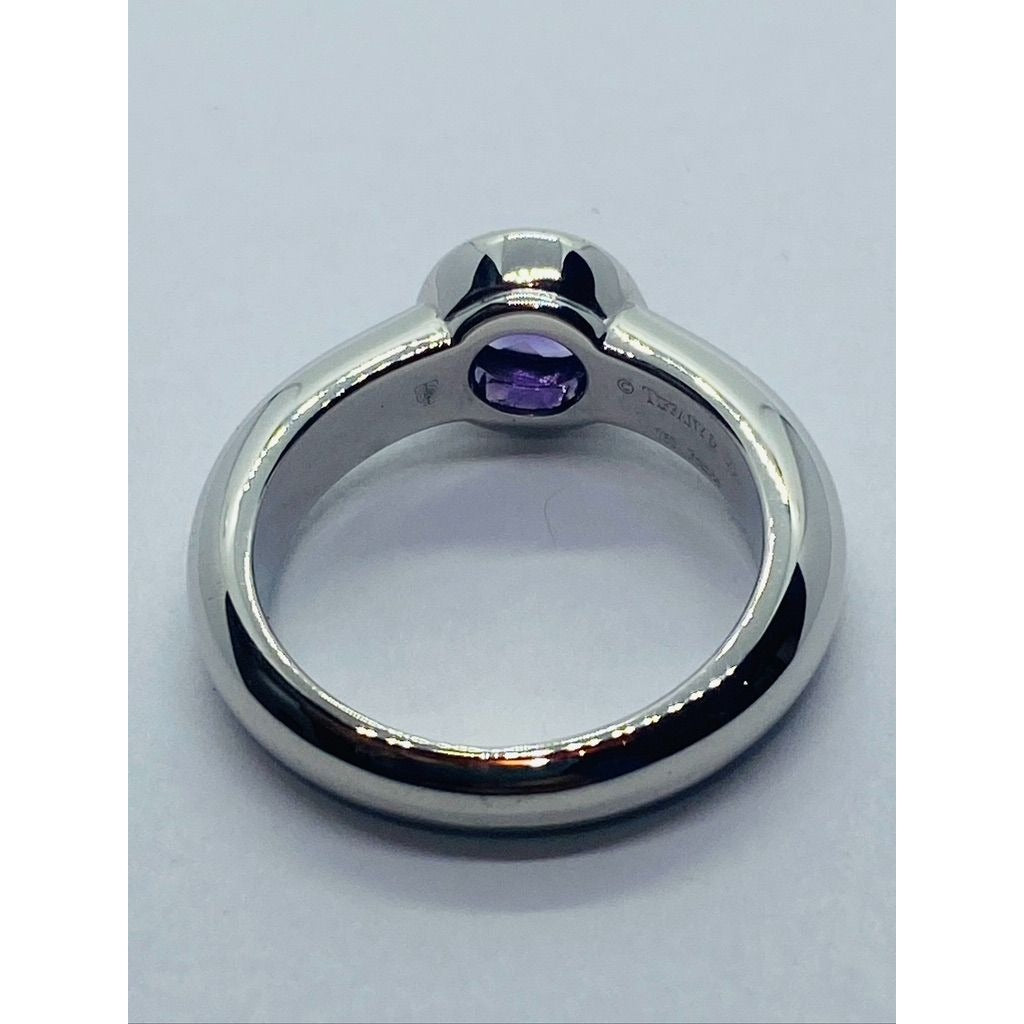 TIFFANY & Co Faceted Amethyst 18K Solid White Gold Solitaire France Genuine Sz 5,75