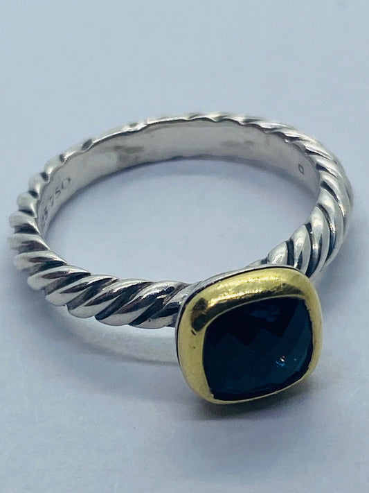 DAVID YURMAN STERLING SILVER 18K GOLD NOBLESSE HAMPTON BLUE  RING SIZE 4.75