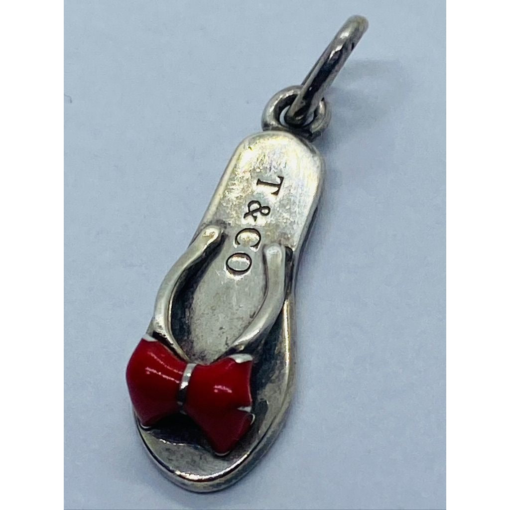 Tiffany & Co. Flip Flop Red Enamel Pendant Charm Sandal Sterling Silver Pouch