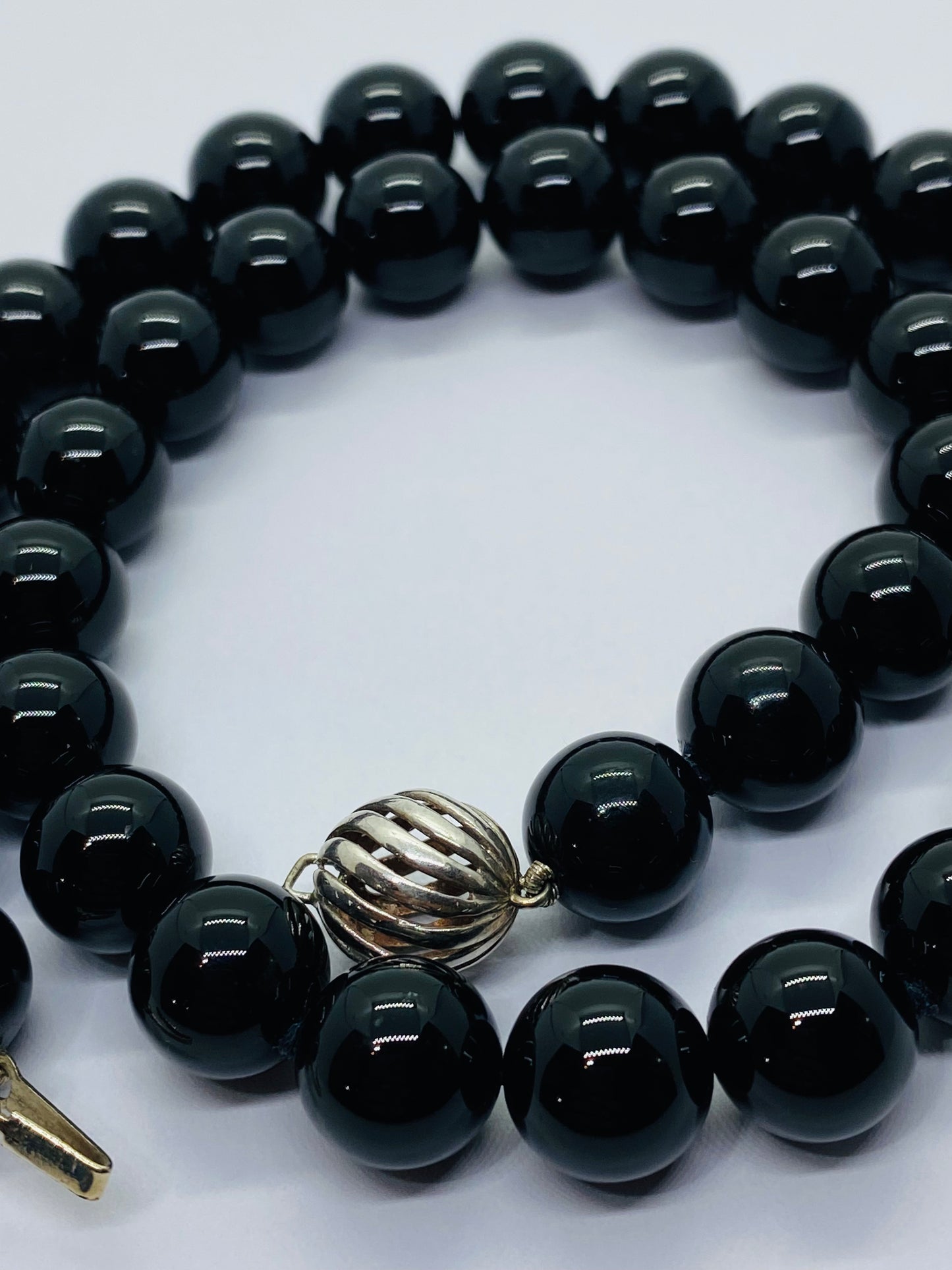 Tiffany & Co. Necklace Black Onyx Ball Beaded Sterling Silver 16.5" Long