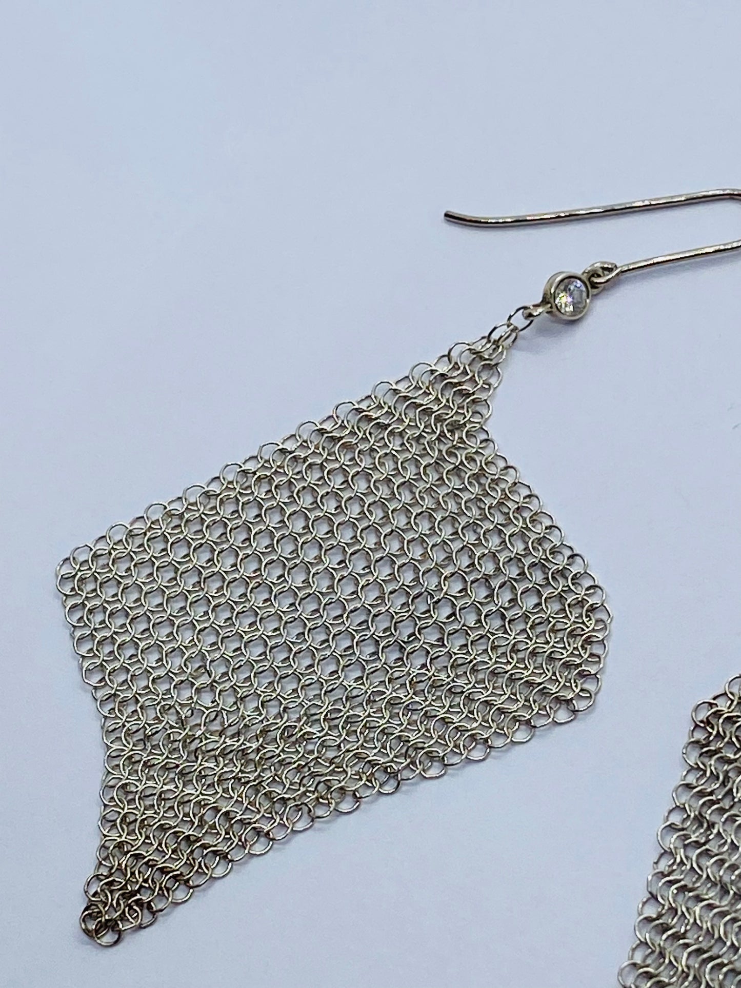 $1675 Authentic Tiffany & Co Mesh 3" .10 Diamond Drop Earrings