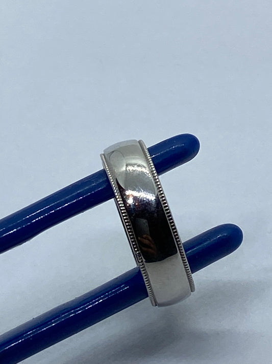 Tiffany & Co. Platinum Double Milgrain 6mm Wide Wedding Band Ring Size 8.25