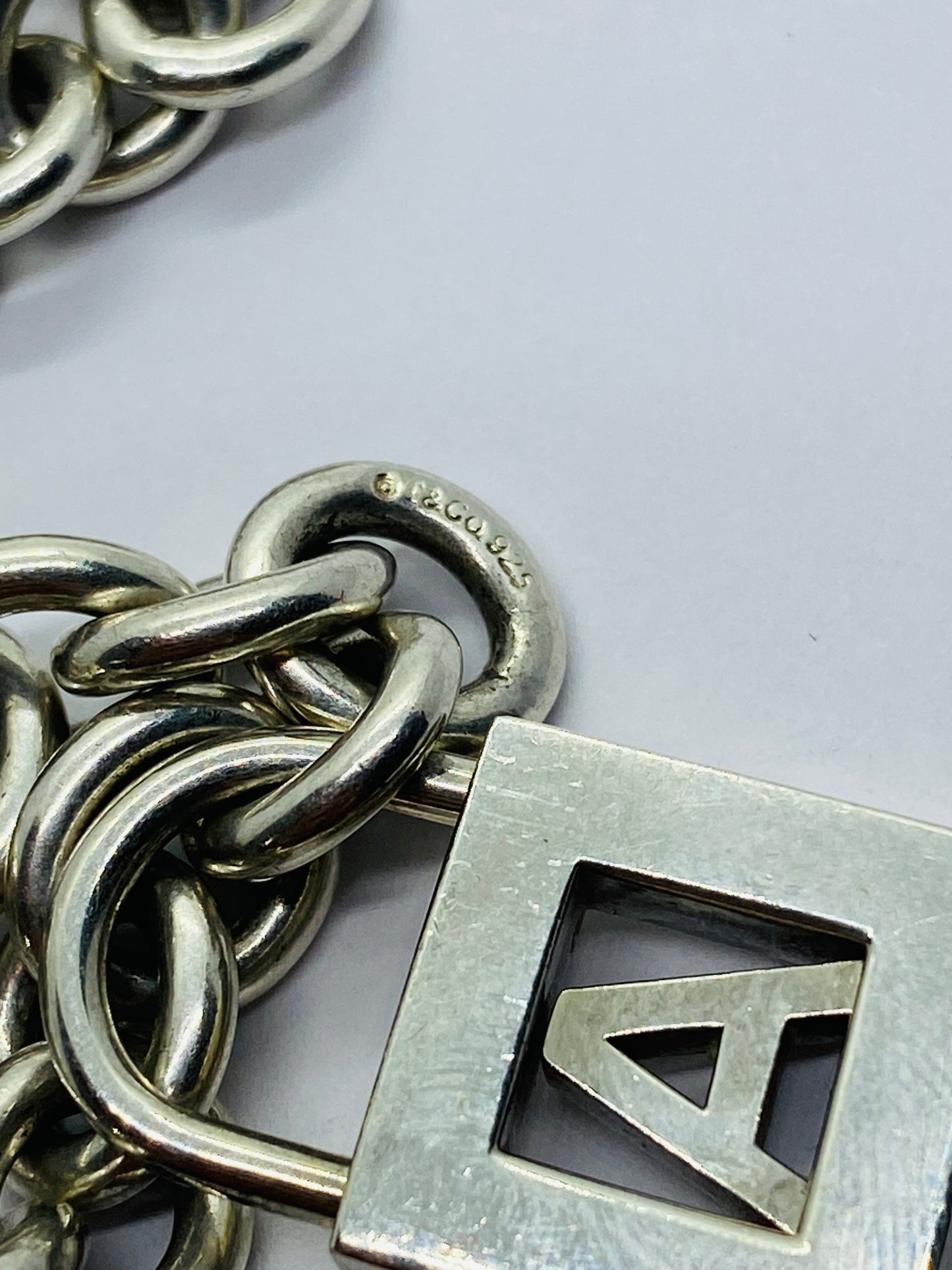 Tiffany & Co Sterling Silver Letter A Alphabet Initial Padlock Bracelet 8”