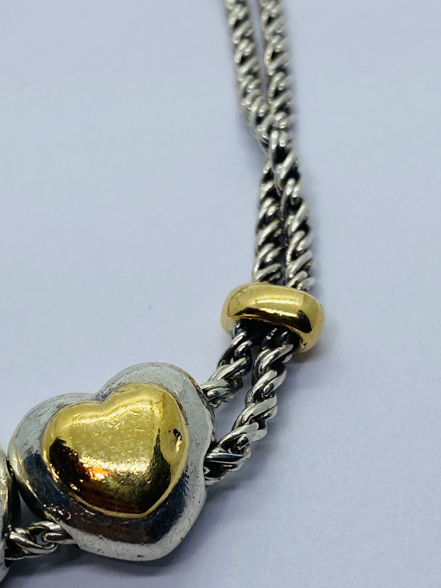 Tiffany & Co Sterling Silver & 18k Gold Double Rope Heart Slide Bracelet 7.5”