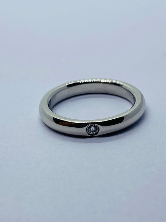 Tiffany & Co Elsa Peretti Platinum Band Ring With A Round Diamond Size 3.75-4