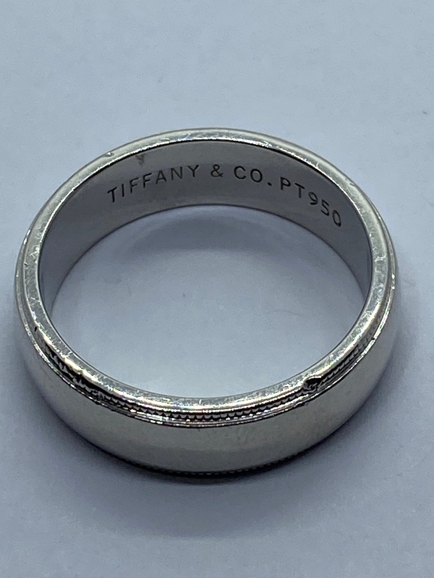 Tiffany & Co. Platinum Double Milgrain 6mm Wide Wedding Band Ring Size 8.25