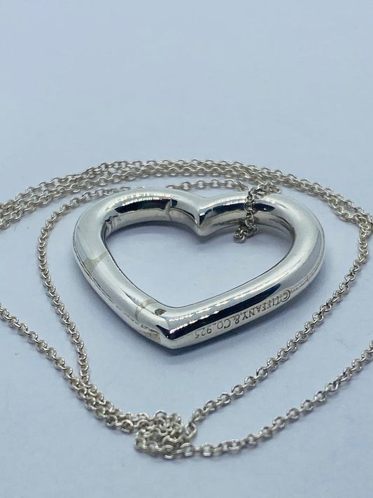 Tiffany & Co Sterling Silver Open Heart Clasp Pendant 26x23mm 16” Necklace Read!