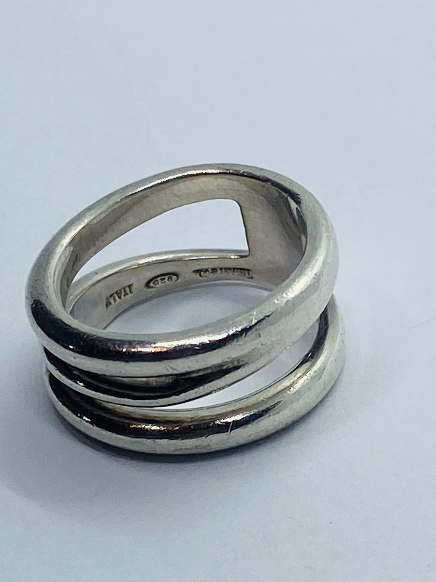 Tiffany & Co. Italy Sterling Silver Diagonal Wide Band Ring Size 7