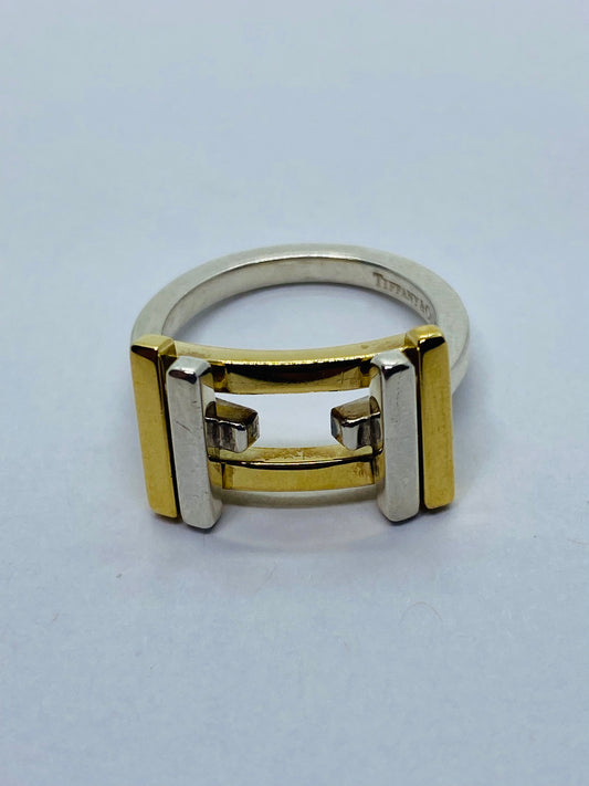 Tiffany & Co Frank Gehry Sterling 18k Gold Axis Flex Band Ring Size 5.5