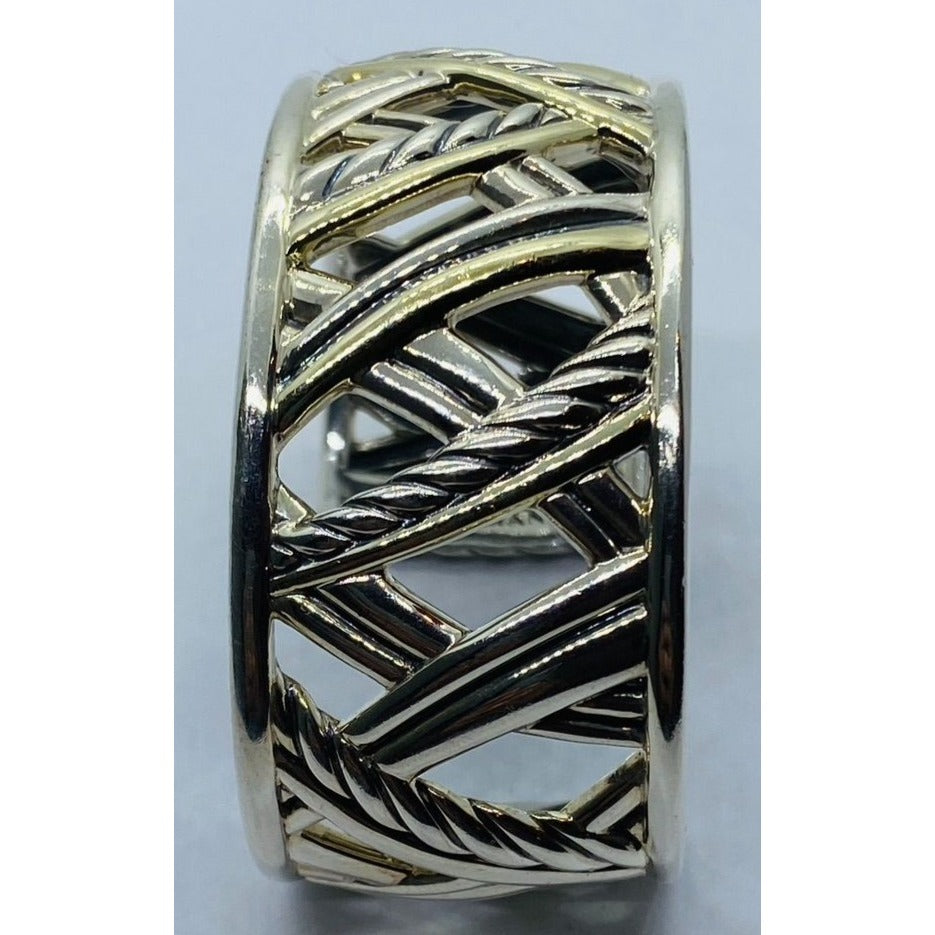 David Yurman Sterling Silver 18k Gold Papyrus Two Tone Wide Cuff Bangle Bracelet