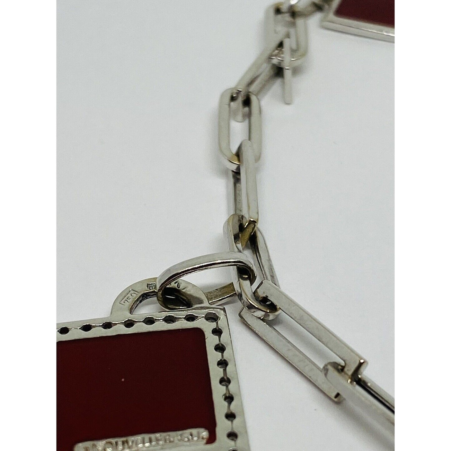 LA NOUVELLE BAGUE 0.22ct Diamond 18K Gold Square Charm Bracelet 7.25” RARE