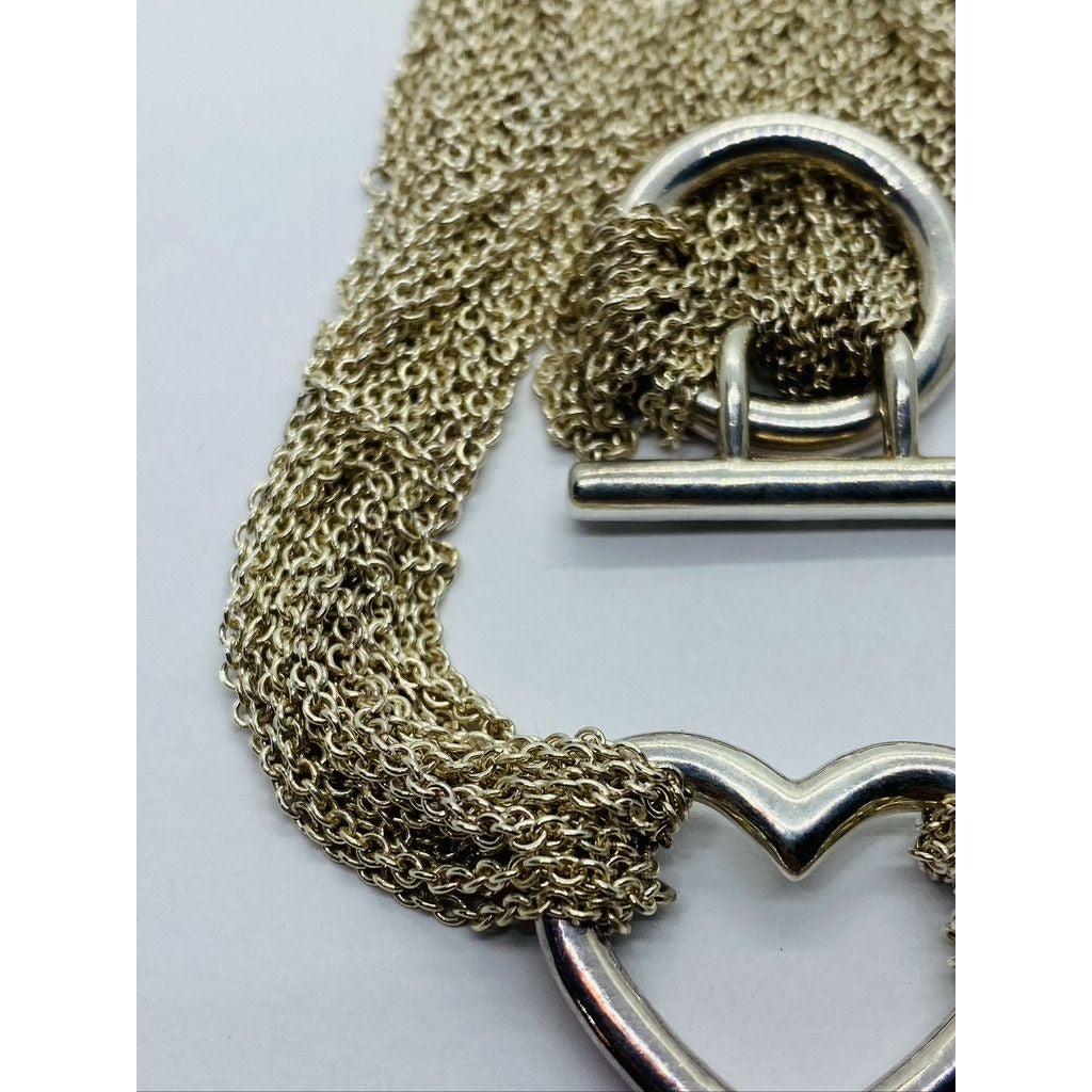 TIFFANY & CO. STERLING SILVER 925 OPEN HEART MULTI-STRAND TOGGLE CLASP NECKLACE