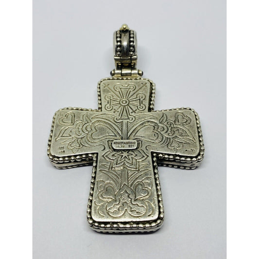 Konstantino 925 Silver Cross Pendant with Yellow Gold Accents 76x51mm HUGE HEAVY