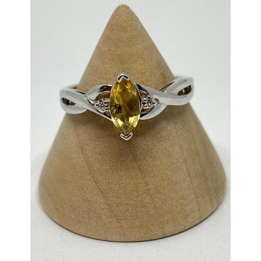 Estate Diamond Citrine 10K Gold Crossover Ring