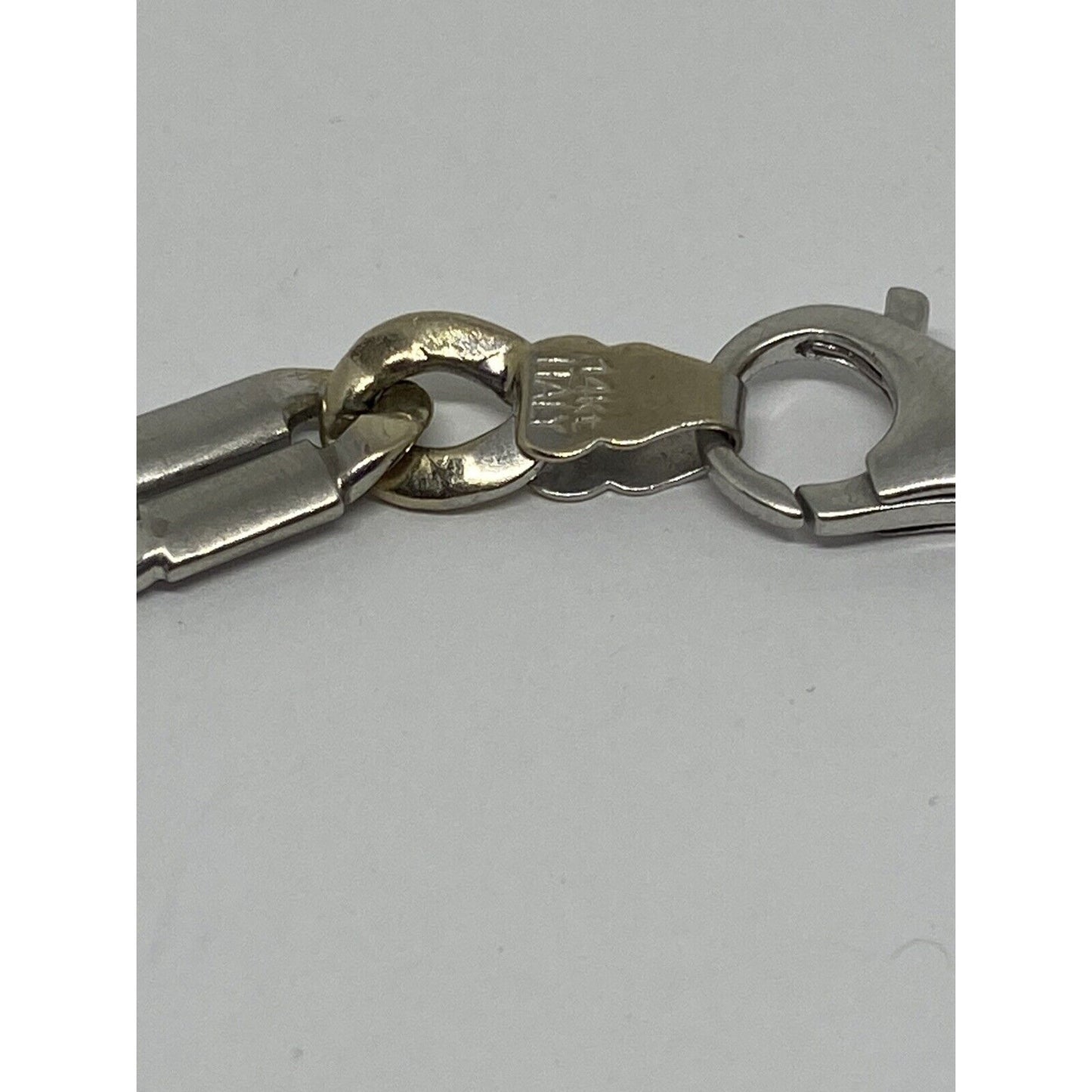 14k Men White Gold Brushed Link 7 3/4 Inch Bracelet  Dad Mens, Solid Links Italy