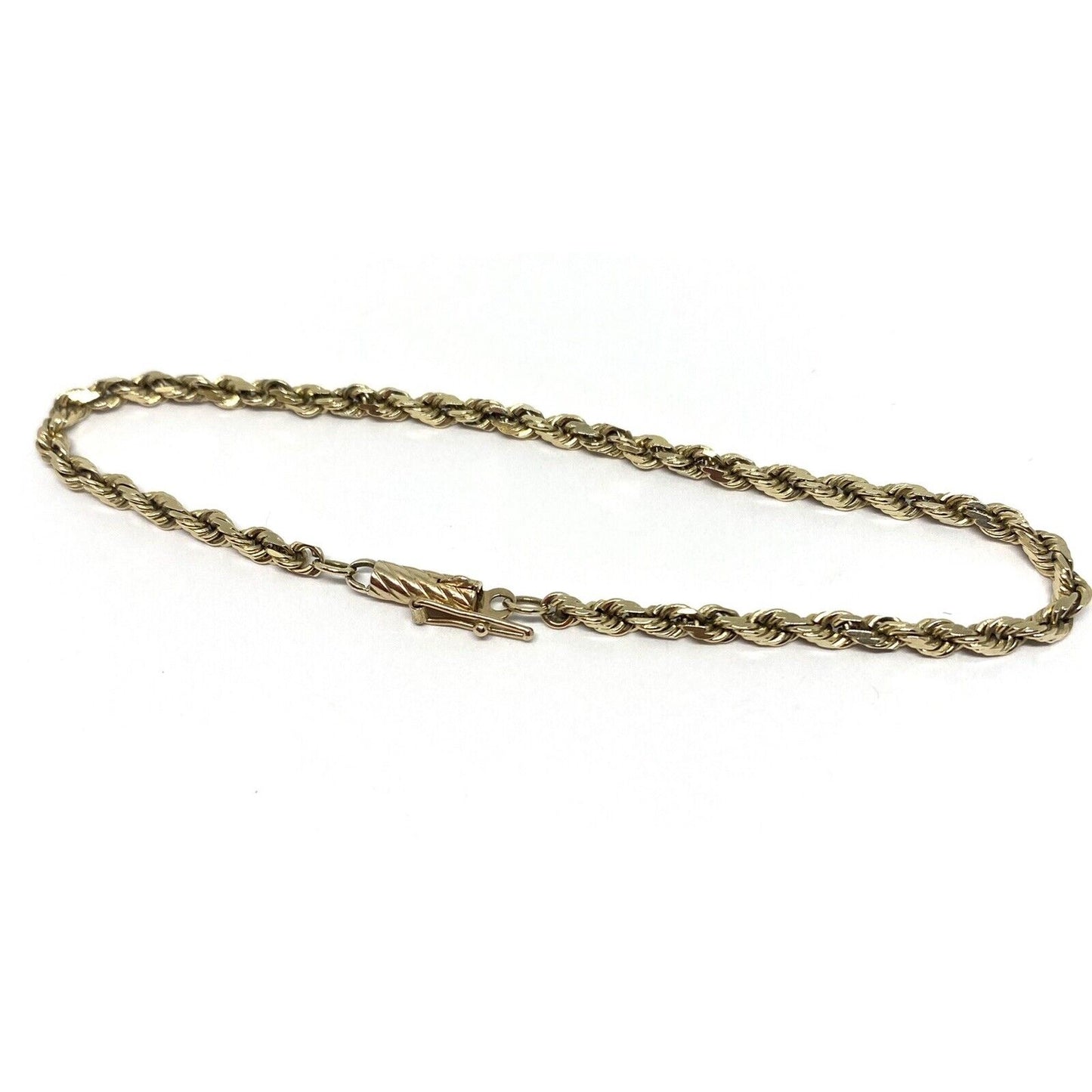 14K Yellow Gold Vintage Diamond Cut Twisted Rope Chain Bracelet 7” 4.6 Grams