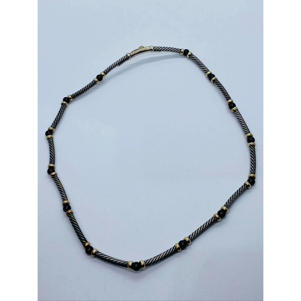 David Yurman Hampton 14K Gold Black Onyx Sterling Silver Choker Necklace 15.25"