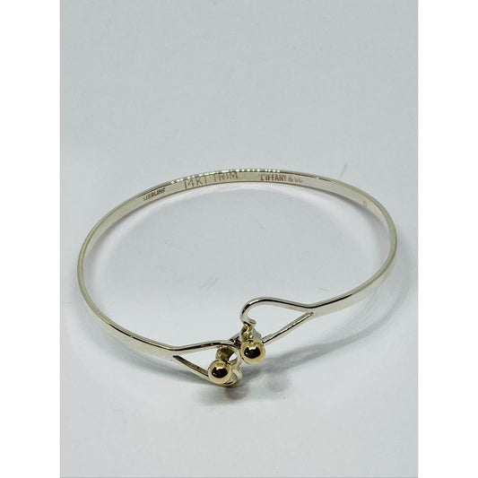 Tiffany & Co. Double Heart Bangle Bracelet in Sterling Silver & 14K Gold Balls