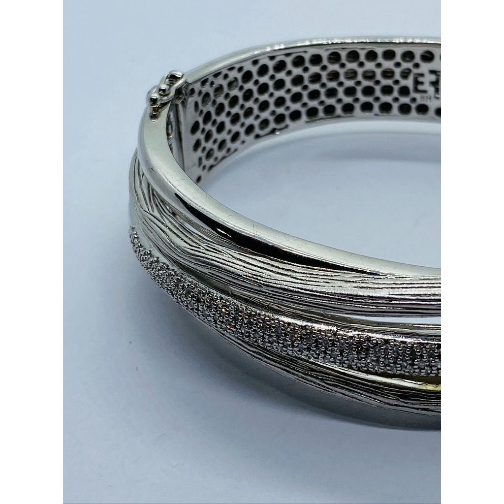 EFFY BH Balissima Diamond Sterling Silver Hinged Bangle asymmetric Bracelet