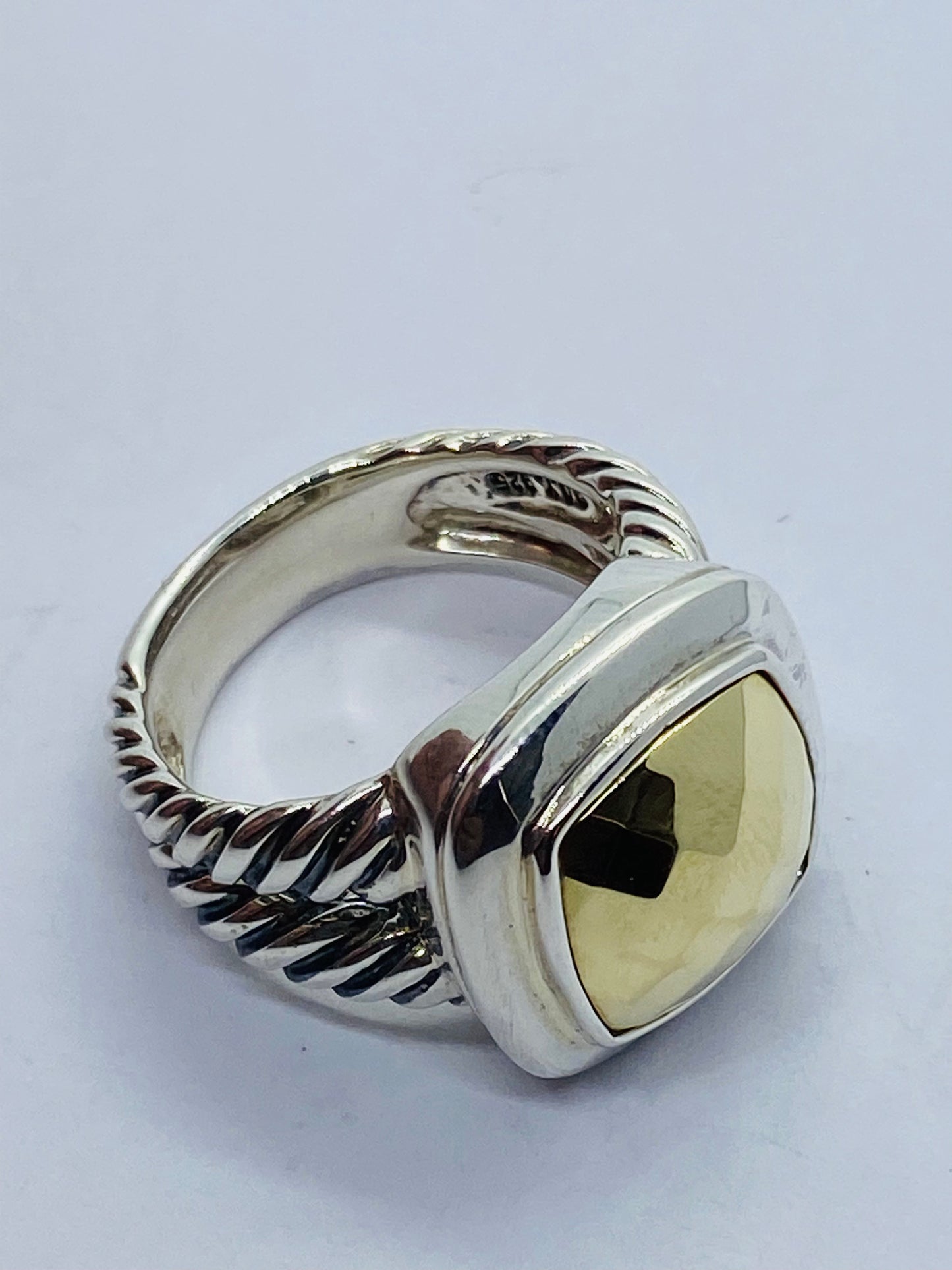 David Yurman Albion Faceted Dome Ring in 18kt Gold/Sterling Size 6 READ