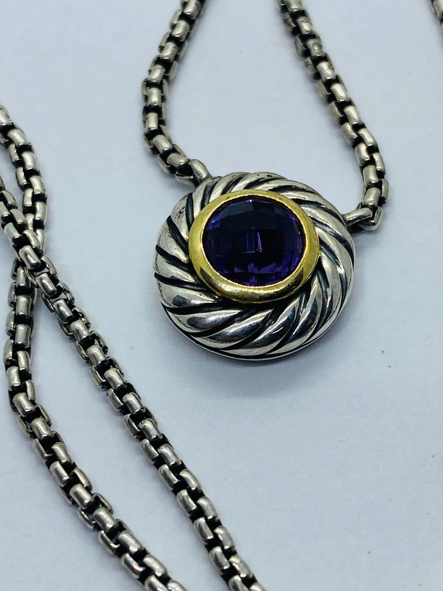 David Yurman Sterling Silver Amethyst Cookie Necklace 16.5”