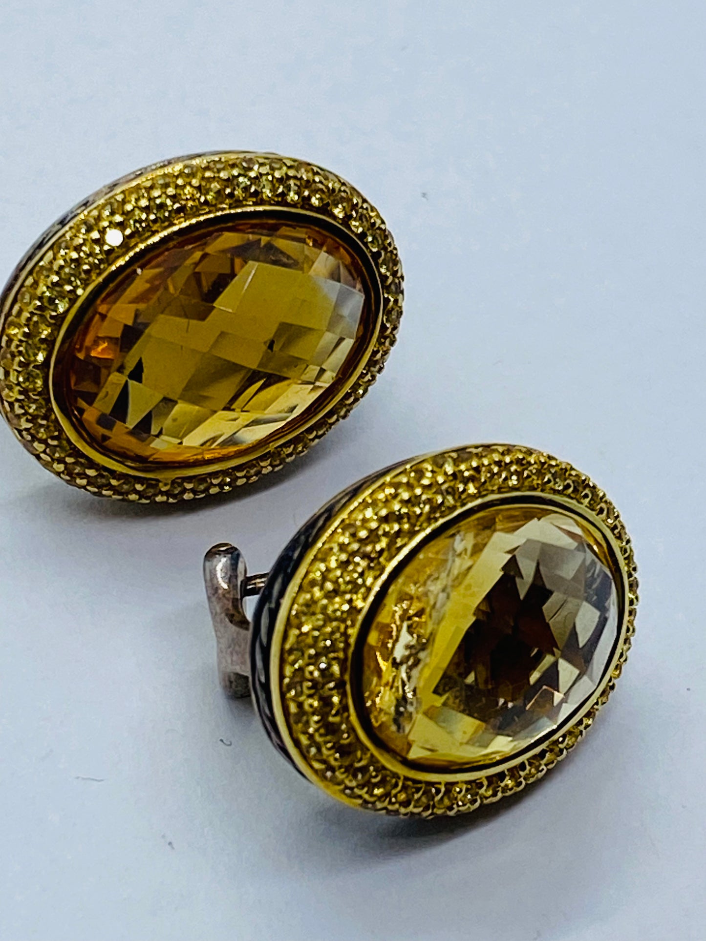 DAVID YURMAN 18K 750 925 Silver GOLD OVAL CITRINE YELLOW SAPPHIRE EARRINGS READ!