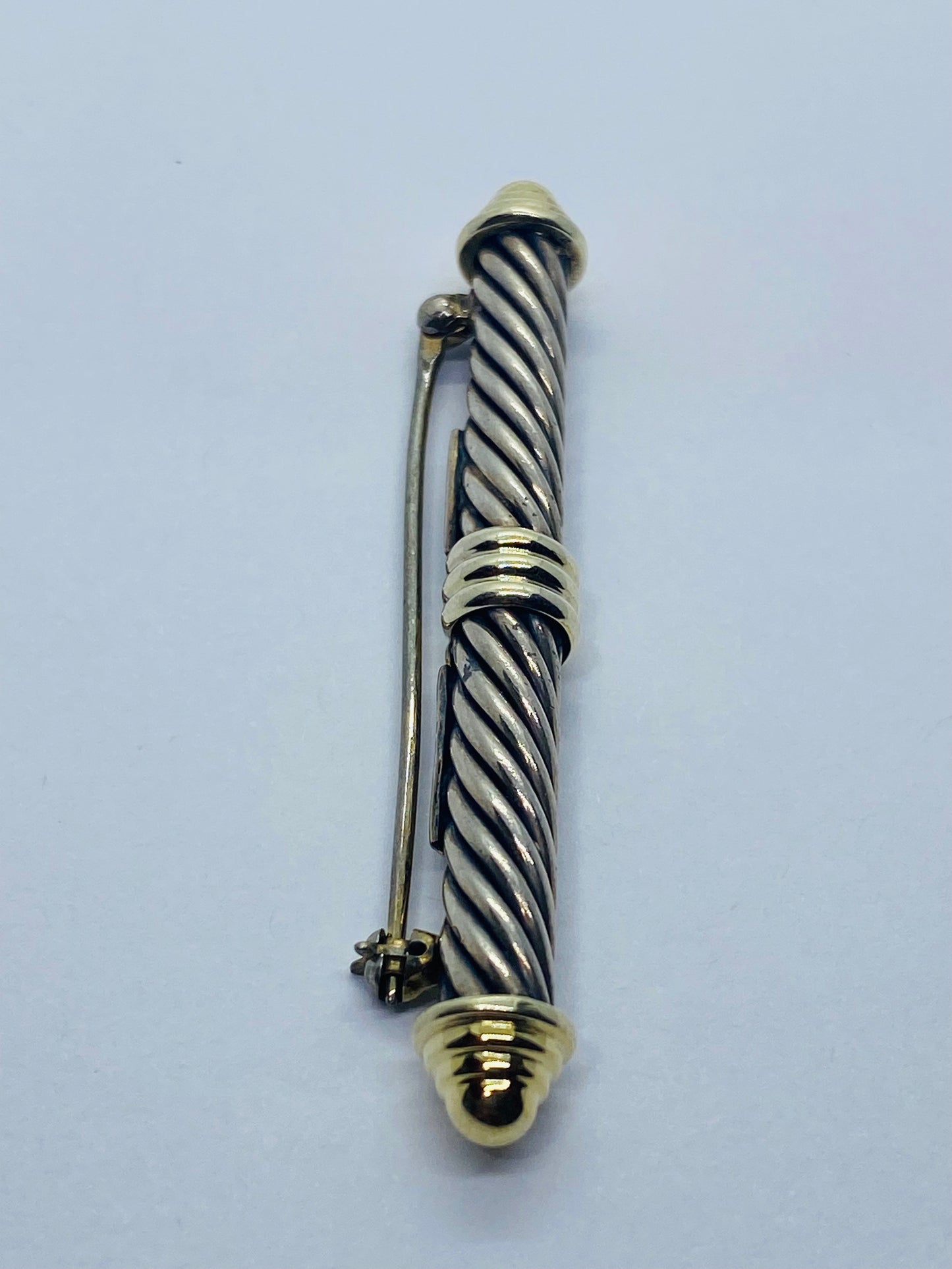 DAVID YURMAN STERLING SILVER 14K YELLOW GOLD CABLE BAR PIN BROOCH 55MM LONG 7MM