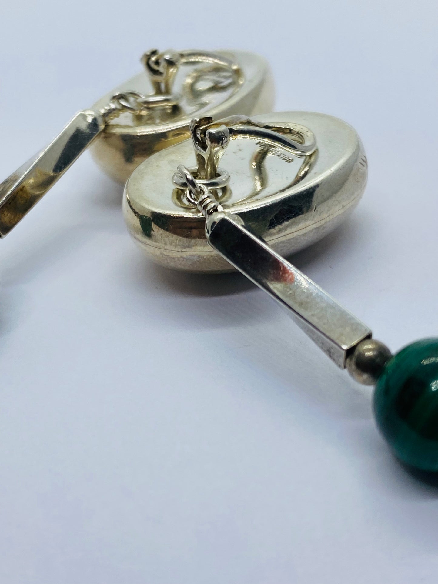 Tiffany & Co.  Sterling Silver Huge Malachite Drop Dangle Clip Earrings