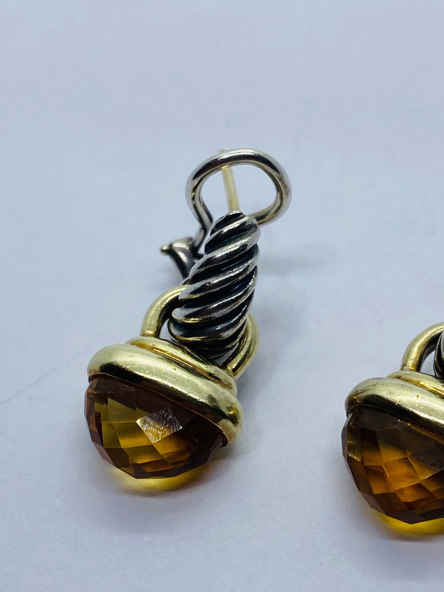 David Yurman 925 Sterling Silver & 14k Gold Citrine Acorn Earrings