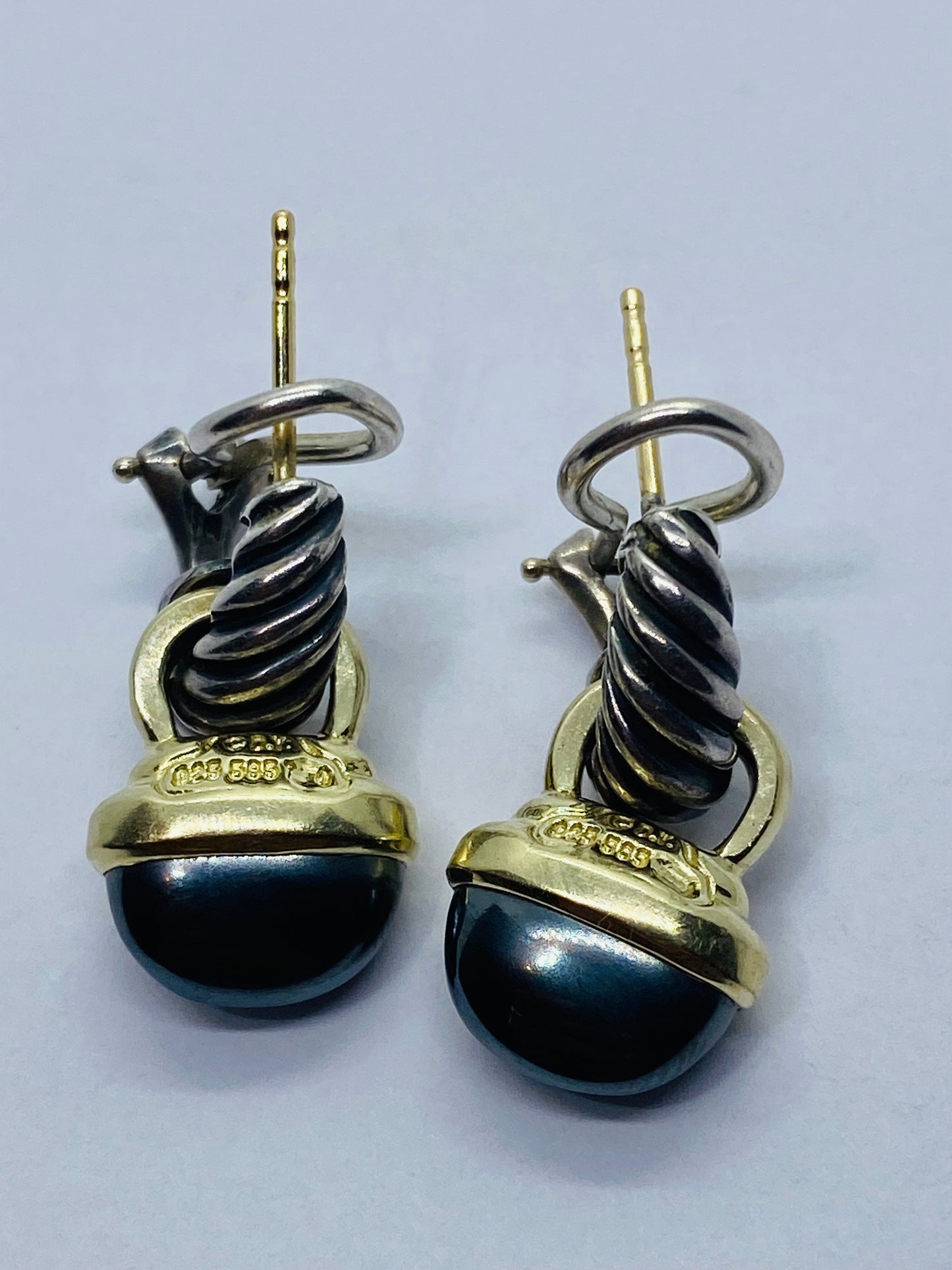 David Yurman 925 Sterling Silver & 14k Gold Hematite Acorn Earrings