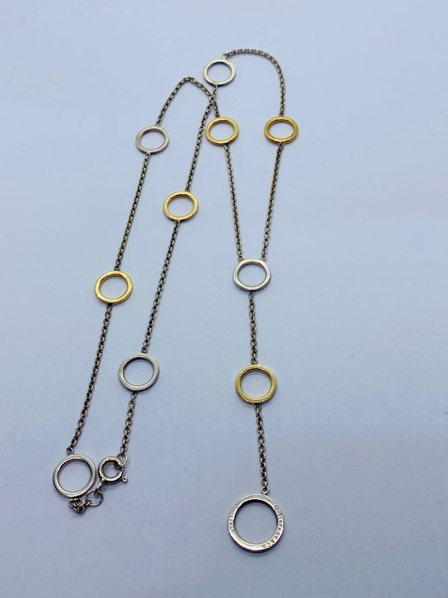 Tiffany Co Lariat 18K 925 Circle Necklace 15.75"