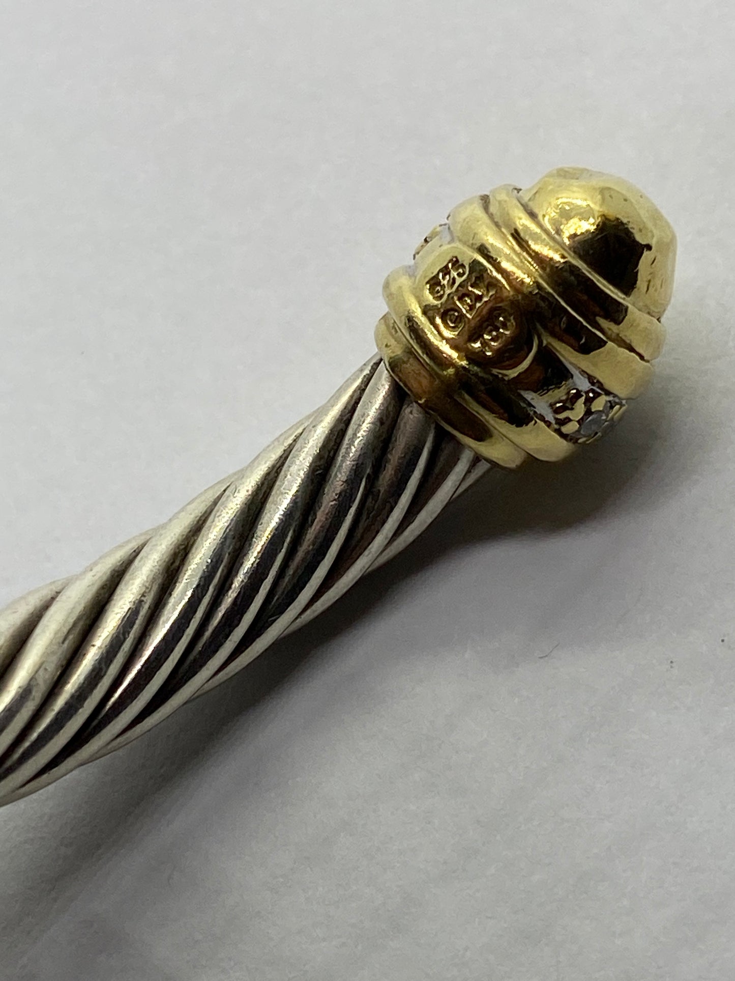 David Yurman 7mm Diamond Dome Cable Bracelet Sterling Silver 925 18K 750 Gold