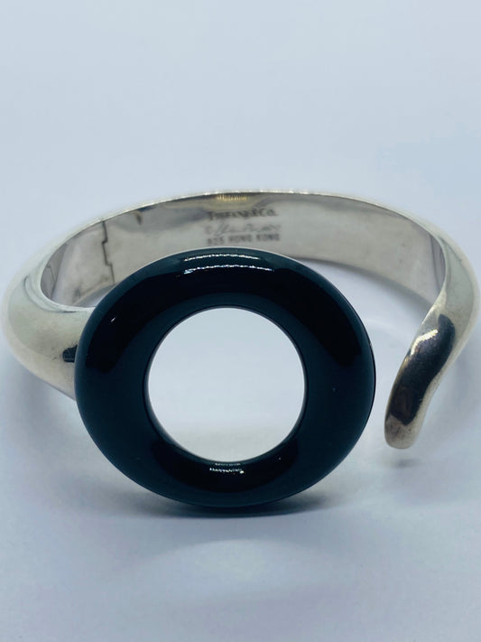 Tiffany & Co Silver Peretti Black Jade Sevillana Bangle Bracelet Small Wrist