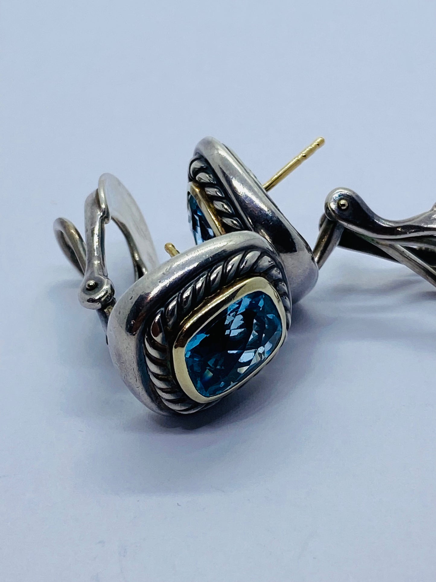 David Yurman Sterling Silver 925 14k Gold Blue Topaz Albion Earrings