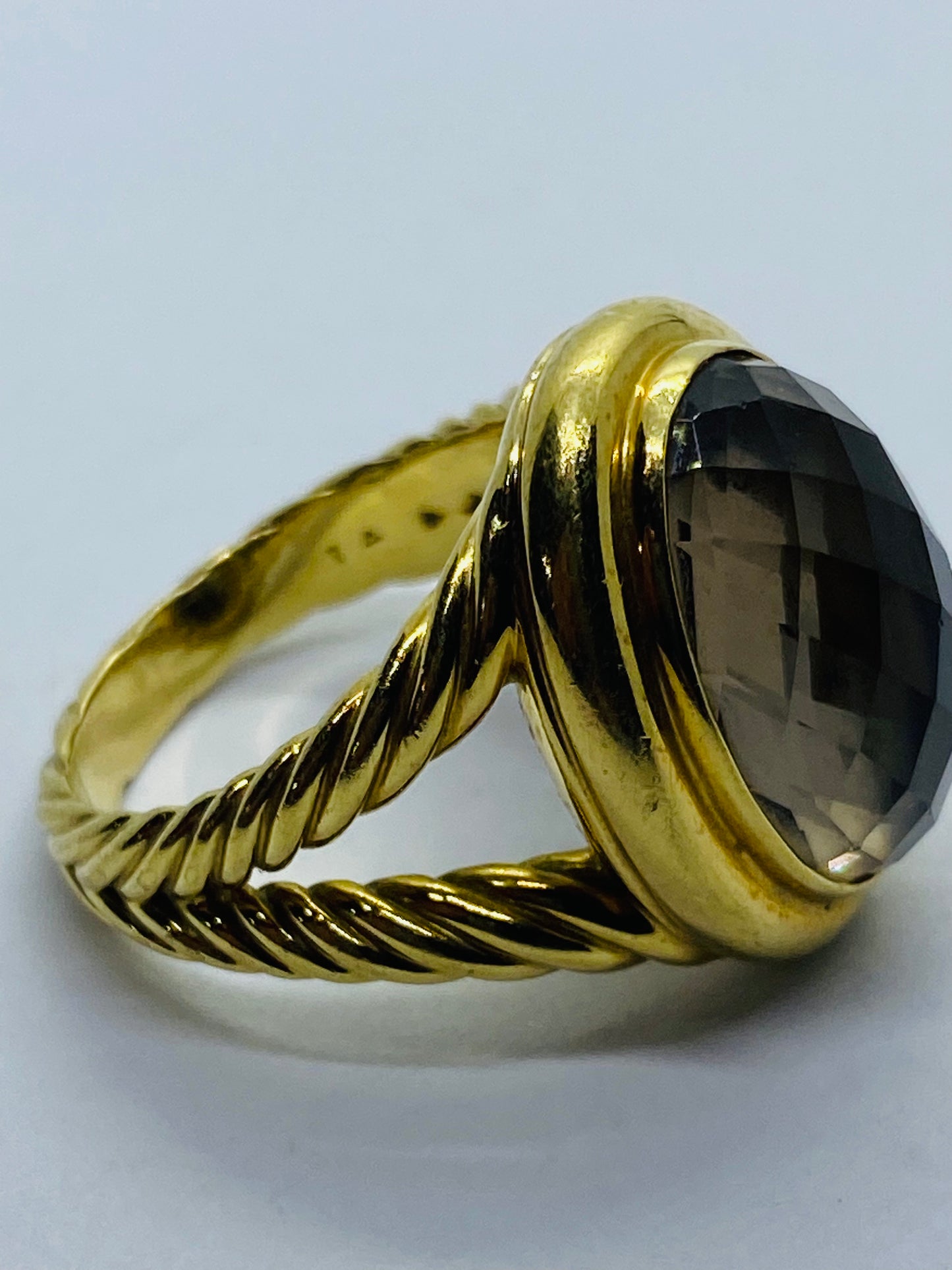 David Yurman  Albion  Oval Smoky Quartz Ring Solid 750 18k Gold Size 10 18.6G