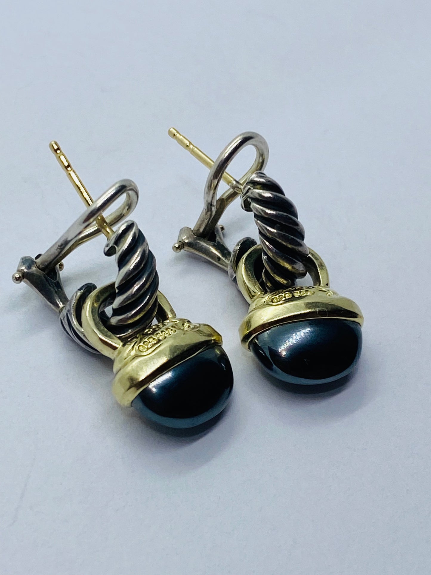 David Yurman 925 Sterling Silver & 14k Gold Hematite Acorn Earrings