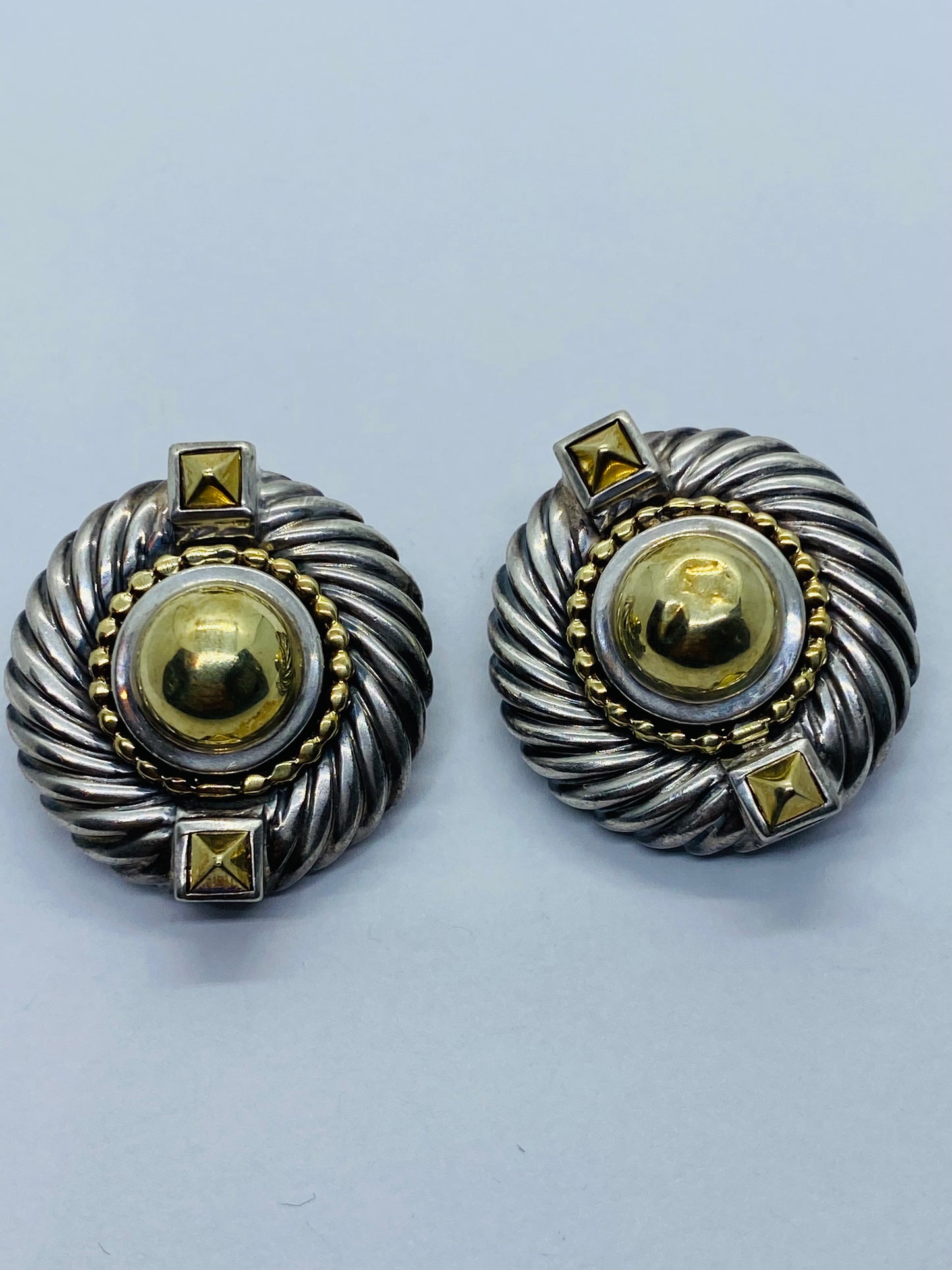 X-LARGE David Yurman RENAISSANCE CABLE Sterling Silver 14K Gold Clip-On Earrings
