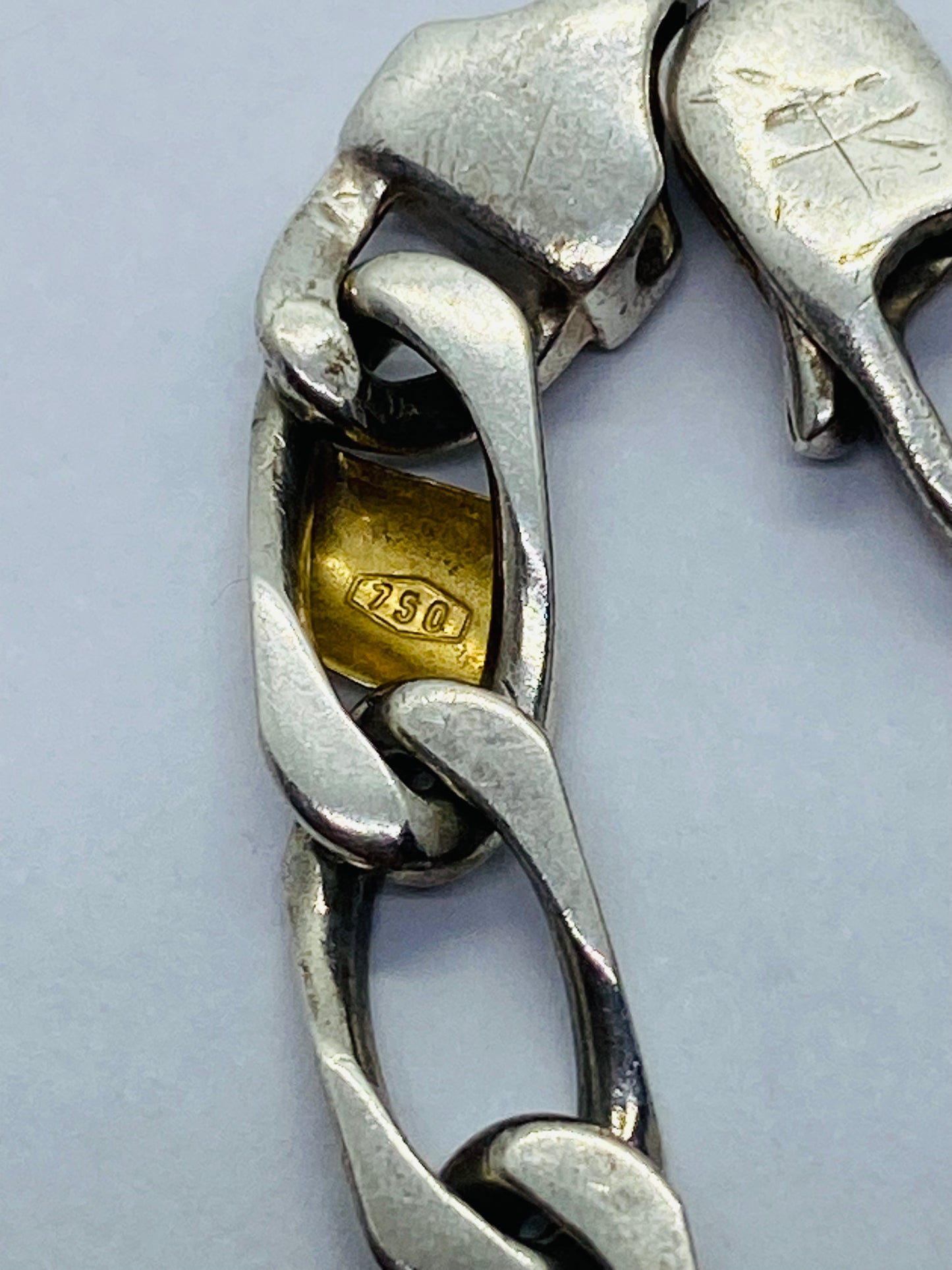Tiffany & Co. Bracelet Sterling Silver 18k Gold Figaro Cuban Curb Link 7”