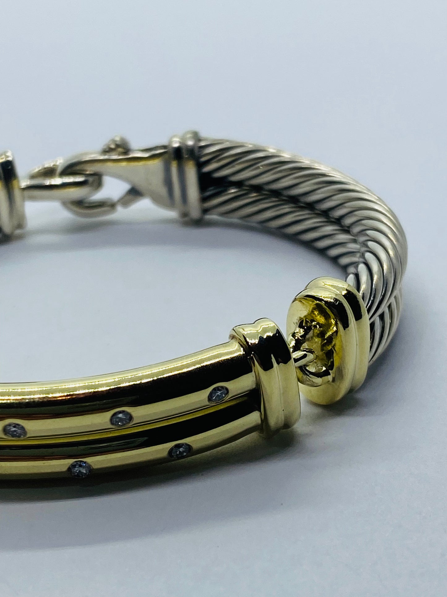 $4,000 David Yurman 14K Yellow Gold Silver Diamond Metro Double Cable Bracelet M